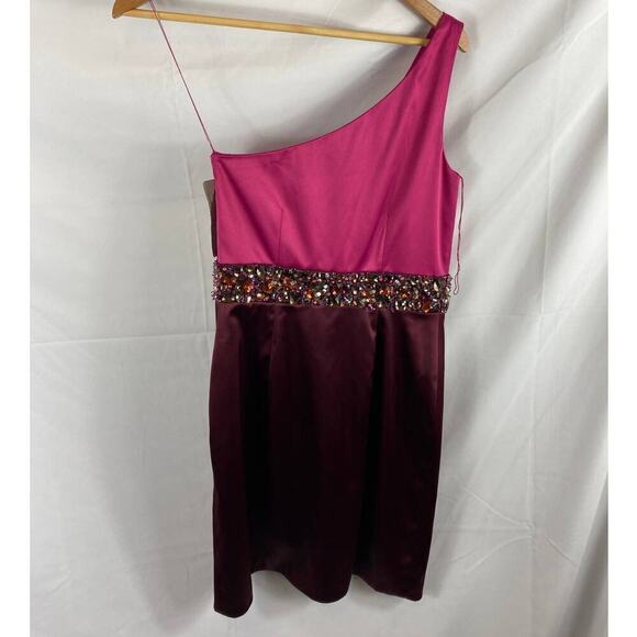 NWT Mignon Beaded One Shoulder Satin Cocktail Dress 4 - Picture 5 of 5